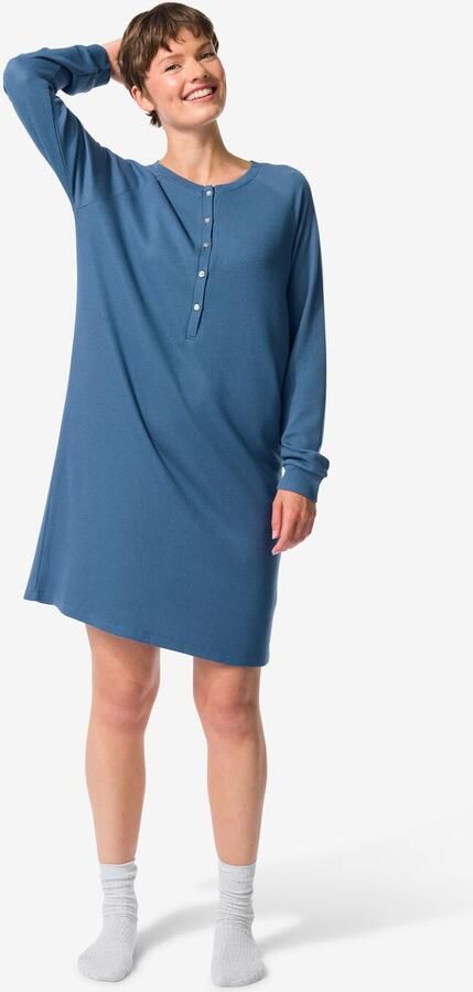 HEMA Damesnachthemd Wafel Middenblauw (middenblauw) - Foto 2