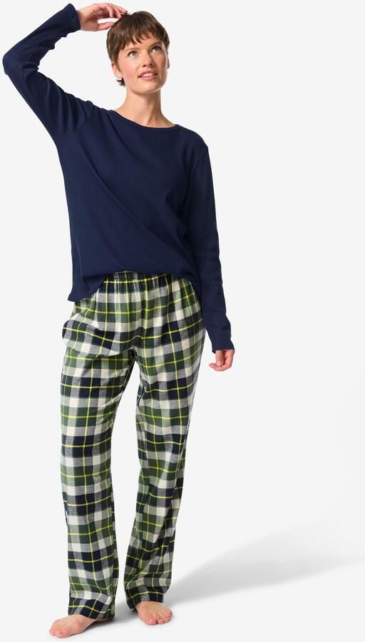 HEMA Damespyjama Flanel Ruiten Donkerblauw (donkerblauw)