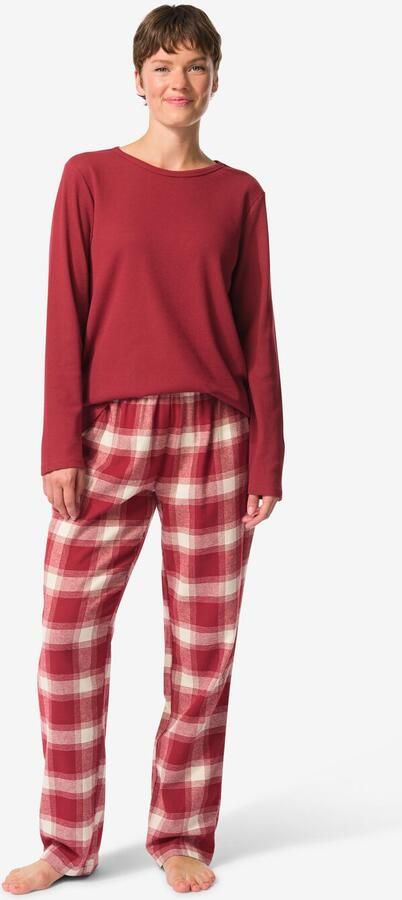 HEMA Damespyjama Flanel Ruiten Donkerrood (donkerrood)
