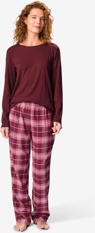 HEMA Damespyjama Katoen Rib Ruiten Donkerrood