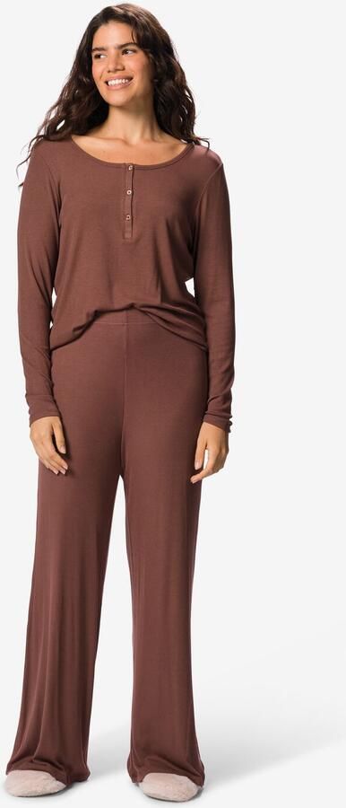 HEMA Damespyjama Modal Rib Bruin