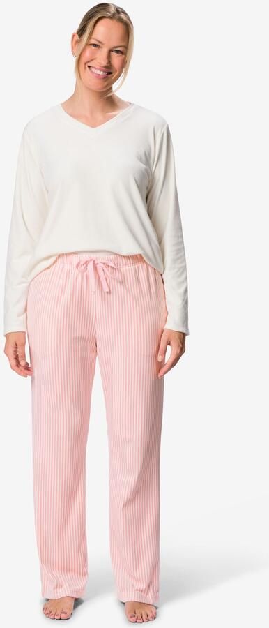 HEMA Damespyjamabroek Loose Fit Velours Strepen Lichtroze (lichtroze)