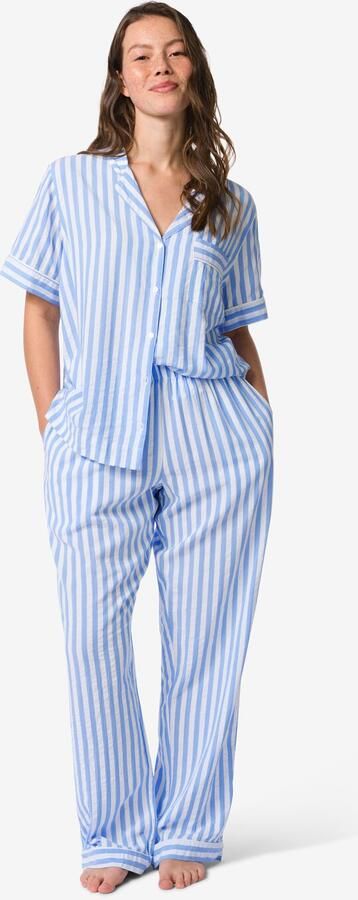 HEMA Damespyjamabroek Seersucker Strepen Blauw (blauw)