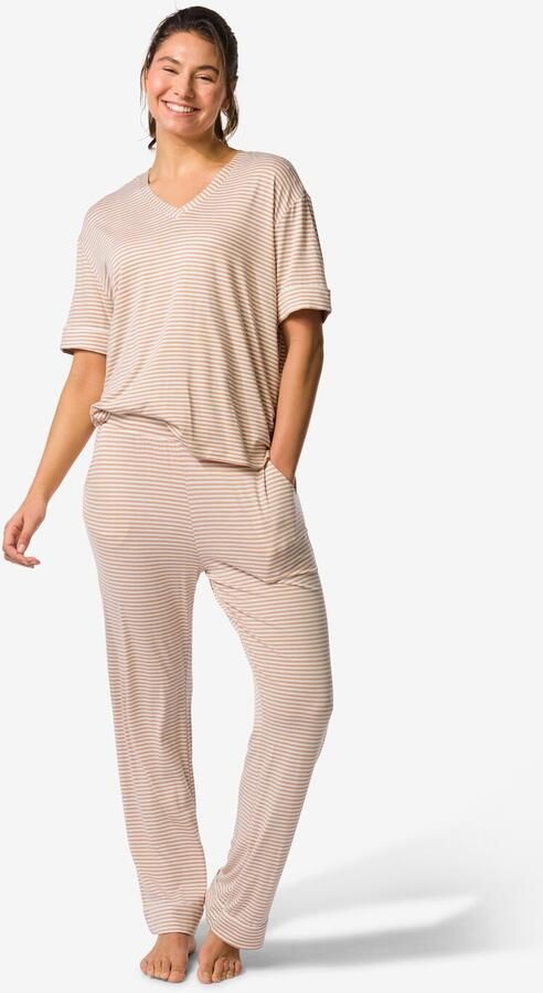 HEMA Damespyjamabroek Straight Fit Strepen Beige (beige)