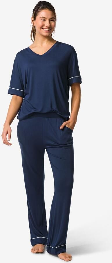 HEMA Damespyjamabroek Viscose Donkerblauw (donkerblauw)