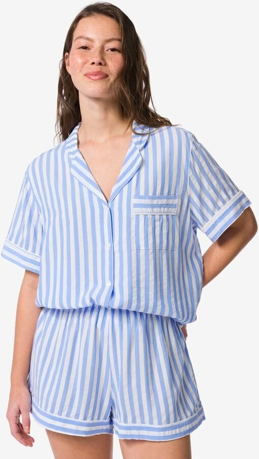 HEMA Damespyjamashort Seersucker Strepen Blauw (blauw)