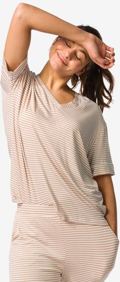 HEMA Damespyjamatop Jersey Strepen Beige (beige) - Foto 2