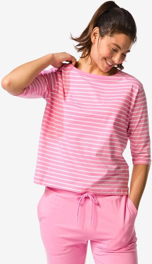 HEMA Damespyjamatop Jersey Strepen Roze (roze) - Foto 2
