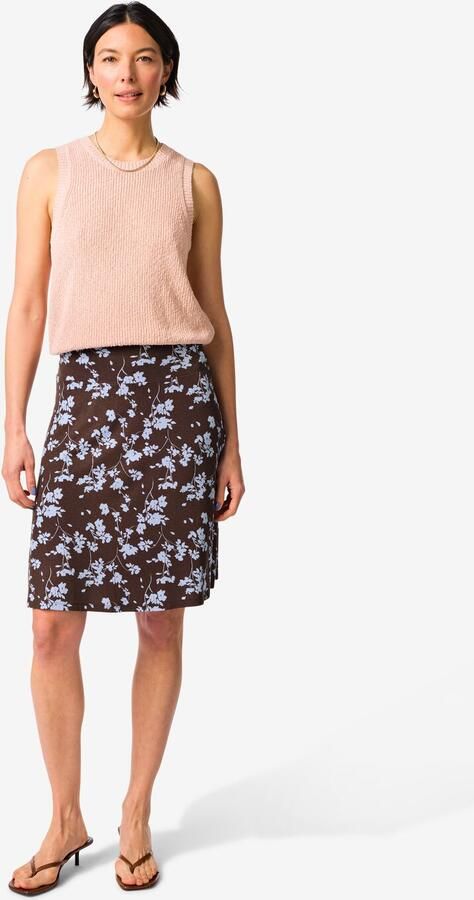 HEMA Damesrok Darly Regular Fit Bloemen Donkerbruin (donkerbruin)
