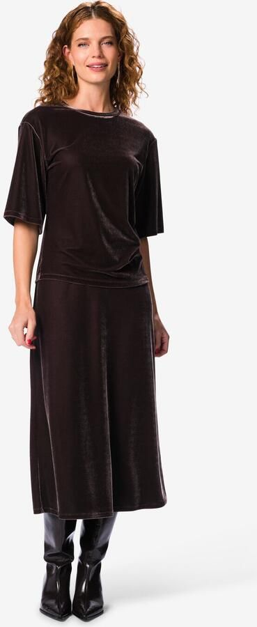 HEMA Damesrok Ovetta Velours Chocoladebruin