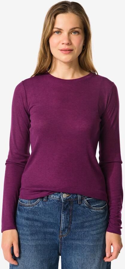 HEMA Damesshirt Lora Rib Donkerpaars (donkerpaars) - Foto 2