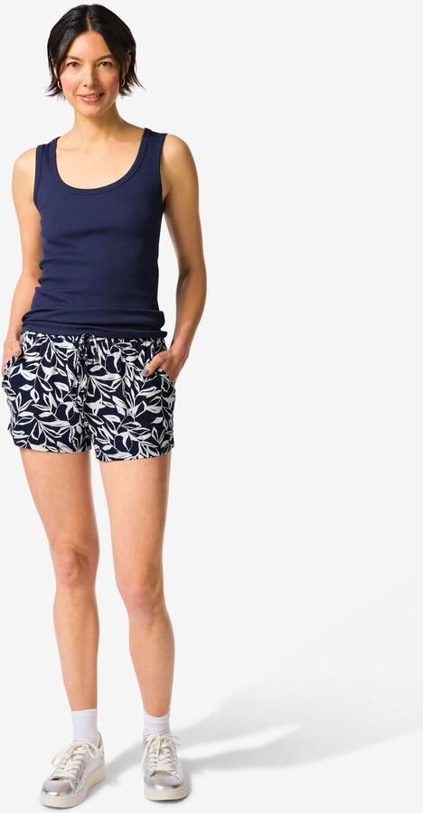 HEMA Damesshort Fay Relaxed Fit Bladeren Donkerblauw (donkerblauw) - Foto 2