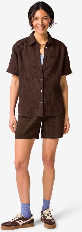 HEMA Damesshort Kai Relaxed Fit Mousseline Donkerbruin (donkerbruin)