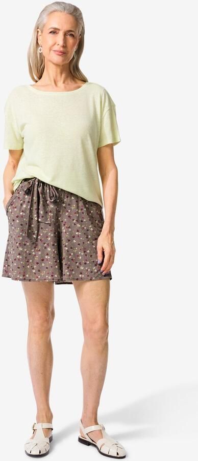 HEMA Damesshort Remmy Wide Fit Jersey Bloemen Bruin (bruin)