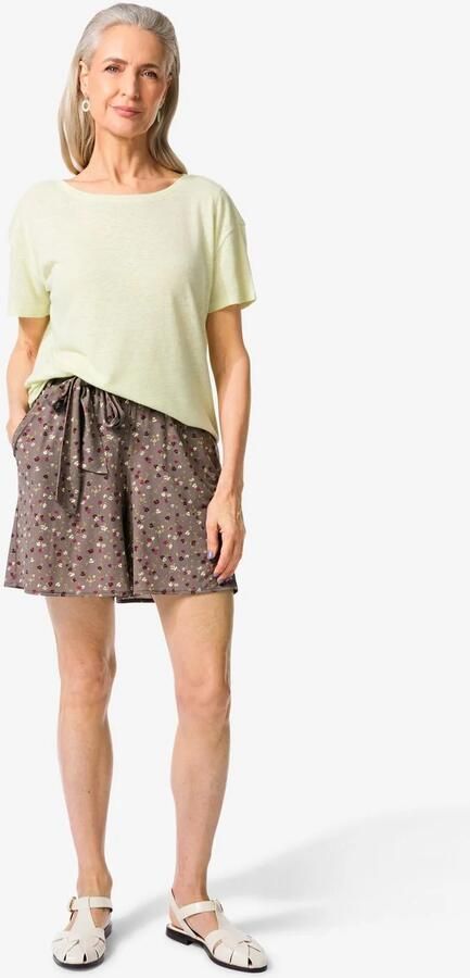 HEMA Damesshort Remmy Wide Fit Jersey Bloemen Bruin (bruin)