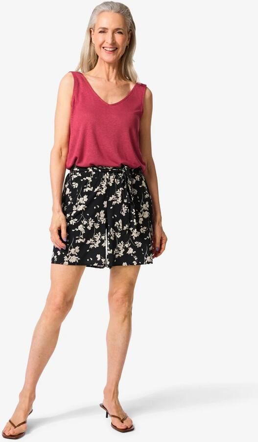 HEMA Damesshort Remmy Wide Fit Jersey Bloemen Zwart (zwart)