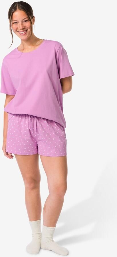 HEMA Damesshortama Jersey Bloemen Paars (paars)