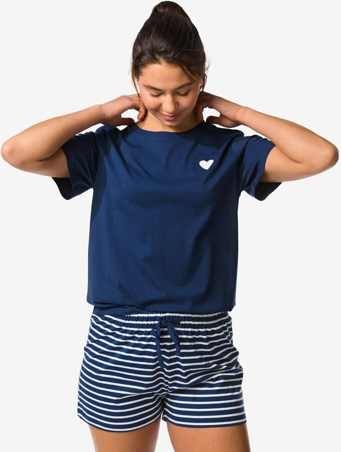 HEMA Damesshortama Jersey Strepen Donkerblauw (donkerblauw)