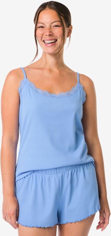 HEMA Damesshortama Rib Blauw (blauw)