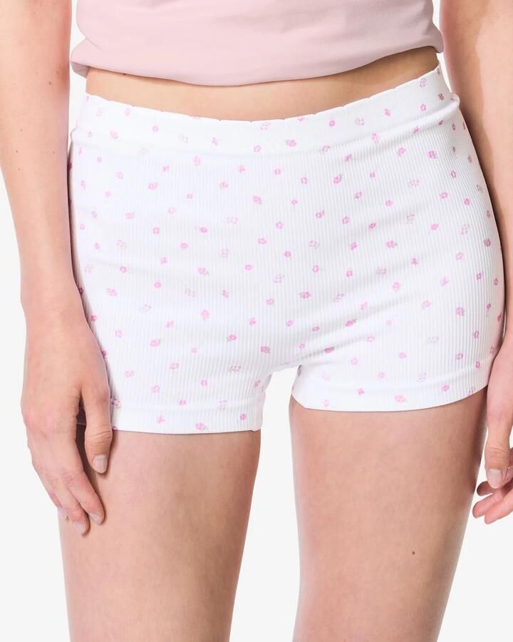 HEMA Damesshortie Naadloos Rib Bloemen Wit (wit) - Foto 2