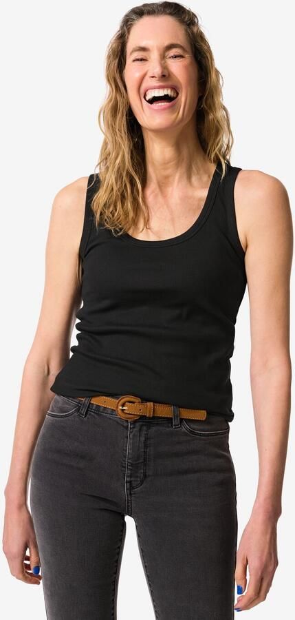 HEMA Dames Singlet Anouk Met Ribbels Zwart (zwart)
