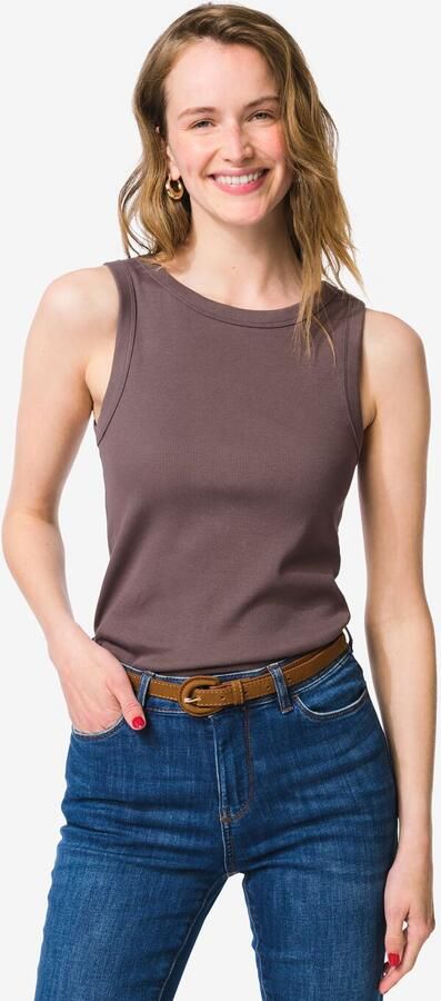 HEMA Damessinglet Dania Rib Taupe (taupe)