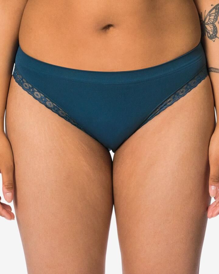 HEMA Damesslip Naadloos Micro Met Kant Donkerblauw (donkerblauw)