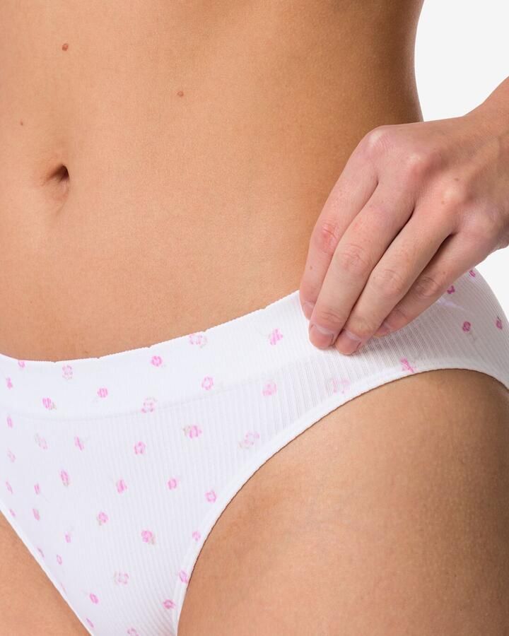 HEMA Damesslip Naadloos Rib Bloemen Wit (wit)