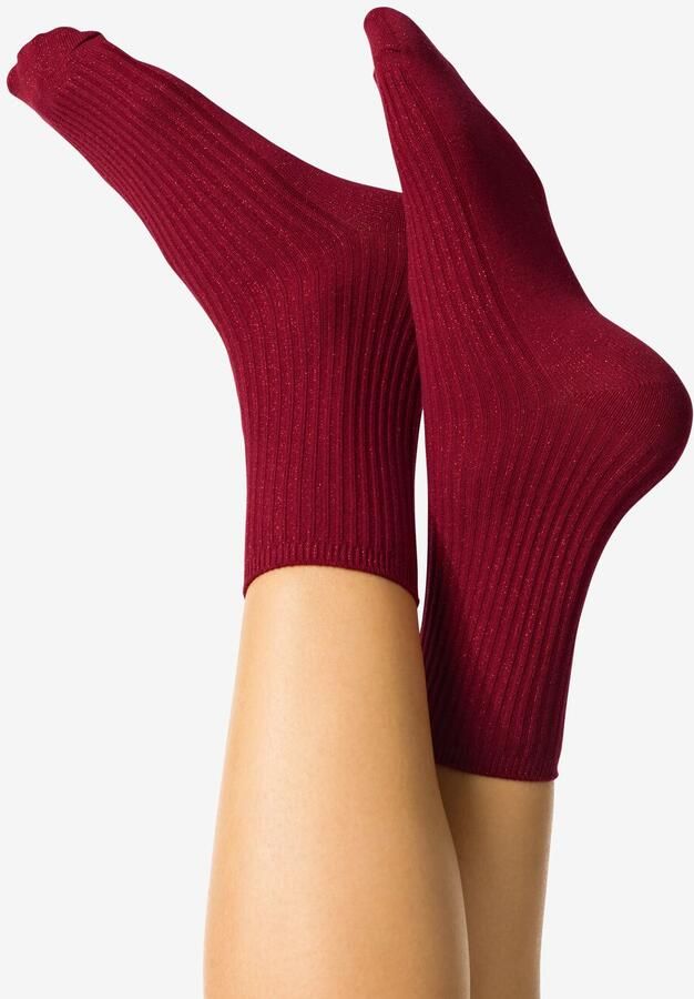 HEMA Damessokken Rib Glitter Donkerrood (donkerrood)