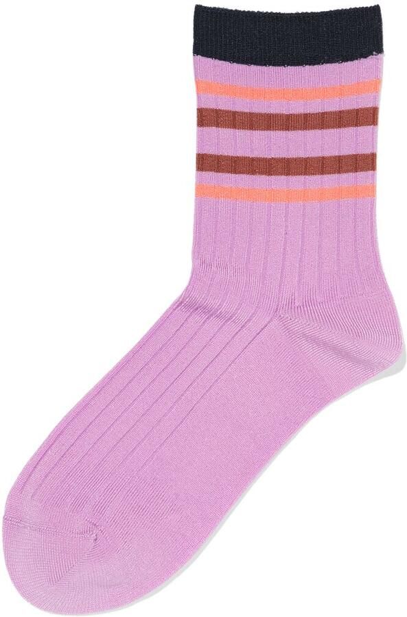 HEMA Damessokken Rib Strepen Lila (lila)