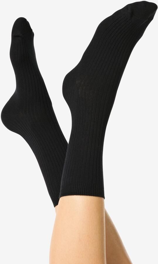 HEMA Damessokken Rib Zwart (zwart)