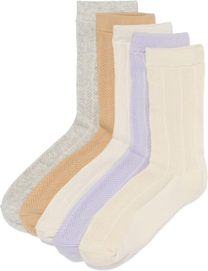 HEMA Damessokken Visgraat 5 Paar Beige (beige)