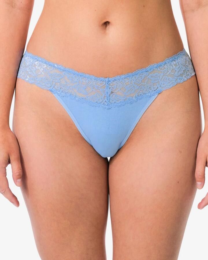 HEMA Damesstring Katoen Met Kant Blauw (blauw) - Foto 2