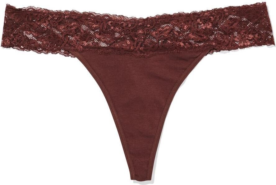 HEMA Damesstring Katoen Met Kant Donkerbruin (donkerbruin)