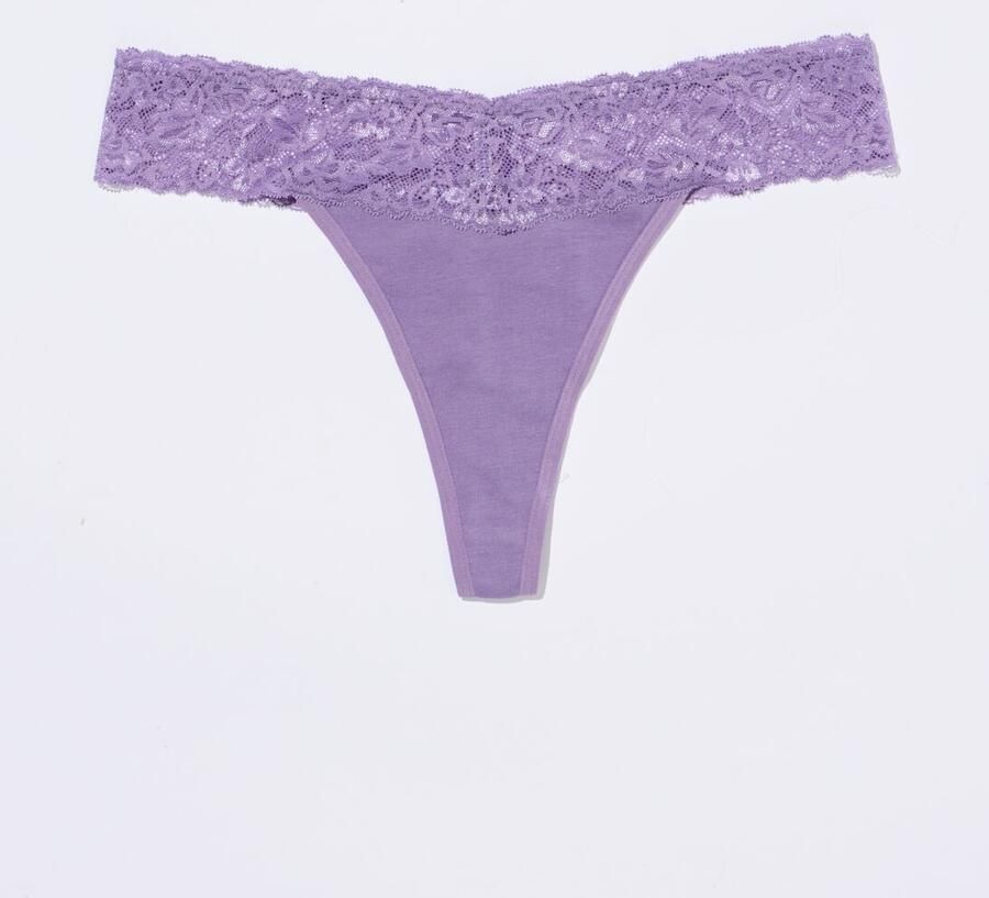 HEMA Damesstring Katoen Met Kant Lichtpaars (lichtpaars)