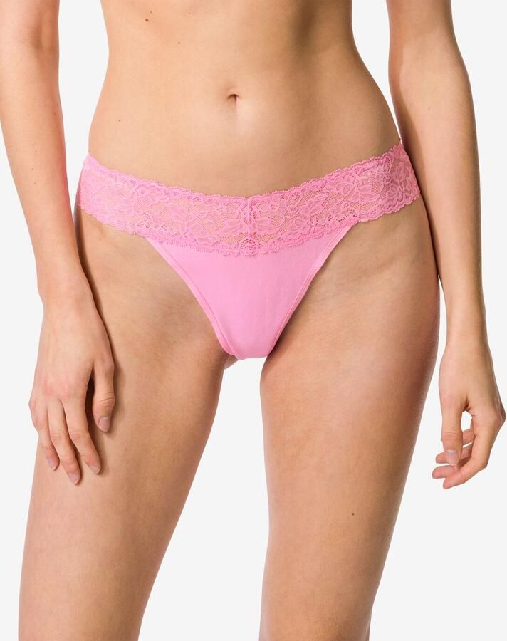 HEMA Damesstring Katoen Met Kant Roze (roze) - Foto 2
