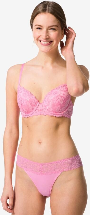 HEMA Damesstring Katoen Met Kant Roze (roze) - Foto 2