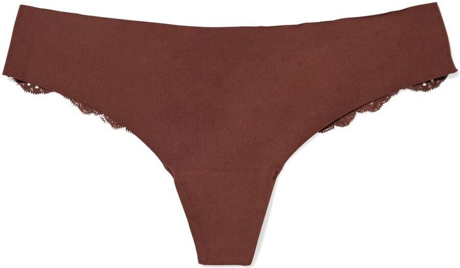 HEMA Damesstring Micro Lasercut Met Kant Donkerbruin (donkerbruin)