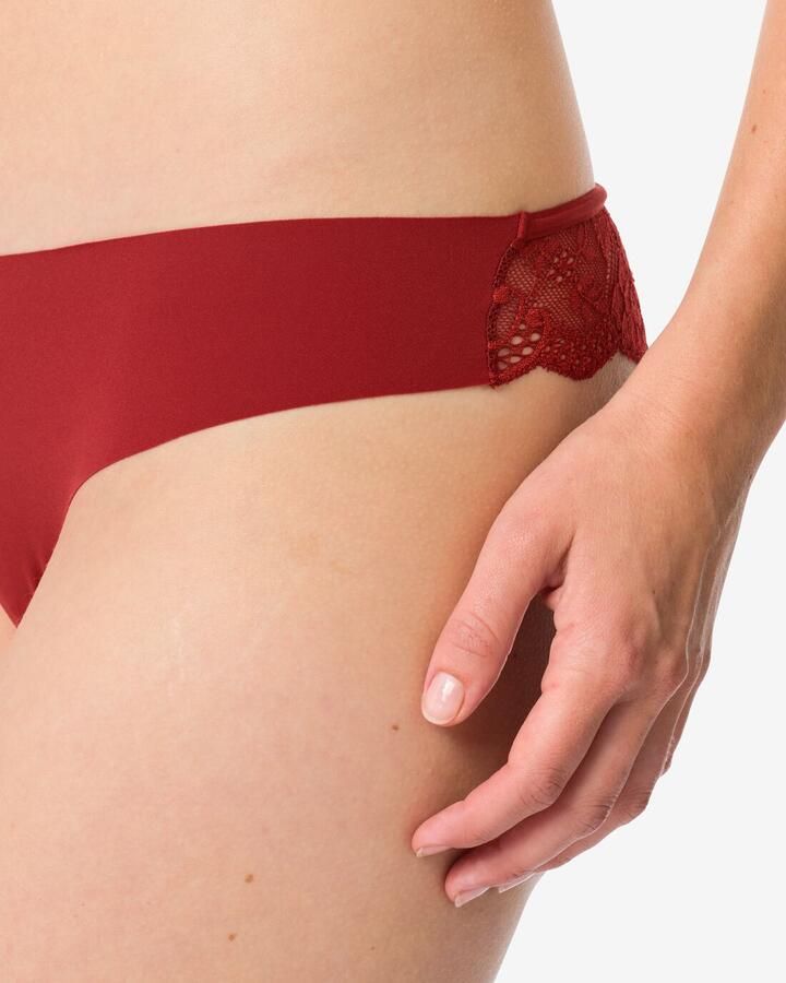 HEMA Damesstring Micro Lasercut Met Kant Donkerrood (donkerrood) - Foto 2