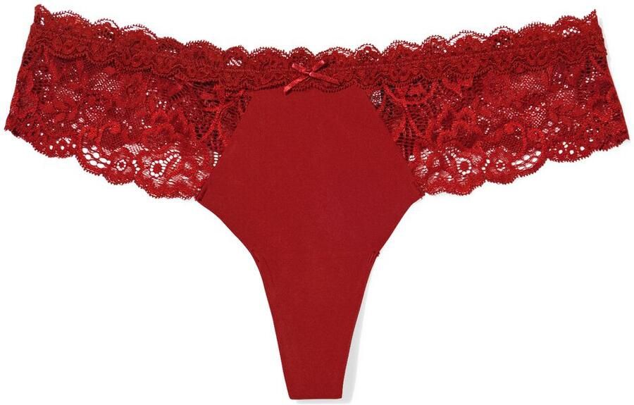 HEMA Damesstring Micro Met Kant Donkerrood (donkerrood)