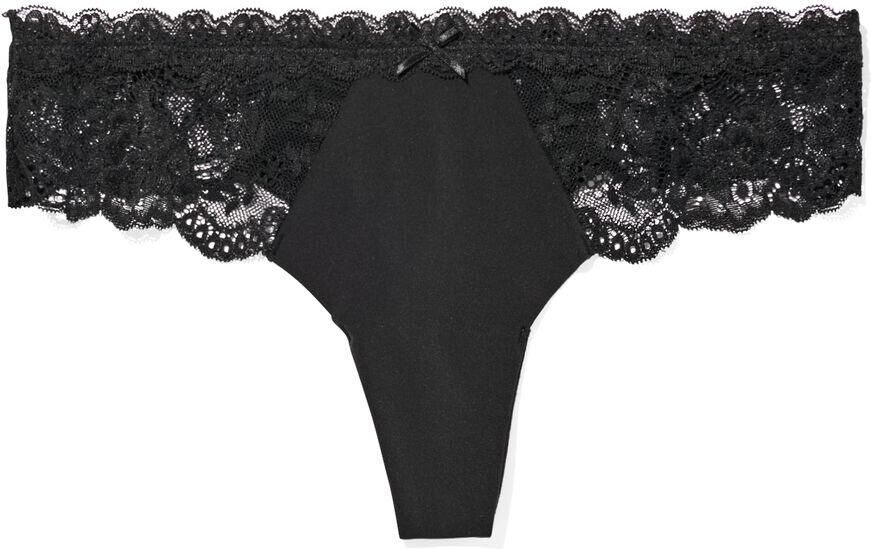 HEMA Damesstring Micro Met Kant Zwart (zwart)