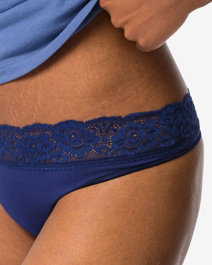 HEMA Damesstring Naadloos Micro Met Kant Donkerblauw (donkerblauw)