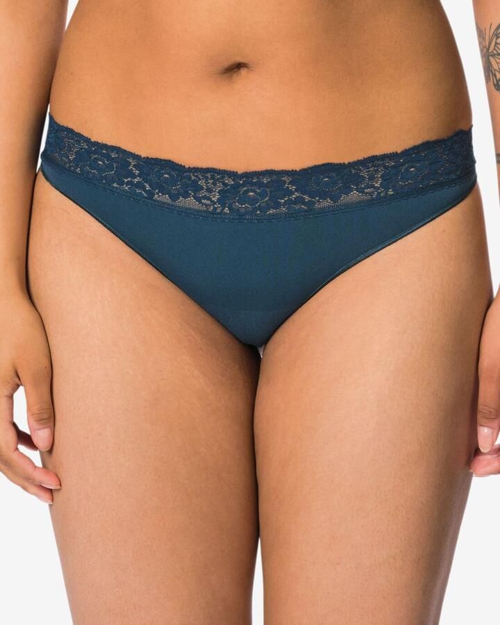 HEMA Damesstring Naadloos Micro Met Kant Donkerblauw (donkerblauw)