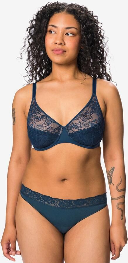 HEMA Damesstring Naadloos Micro Met Kant Donkerblauw (donkerblauw) - Foto 2