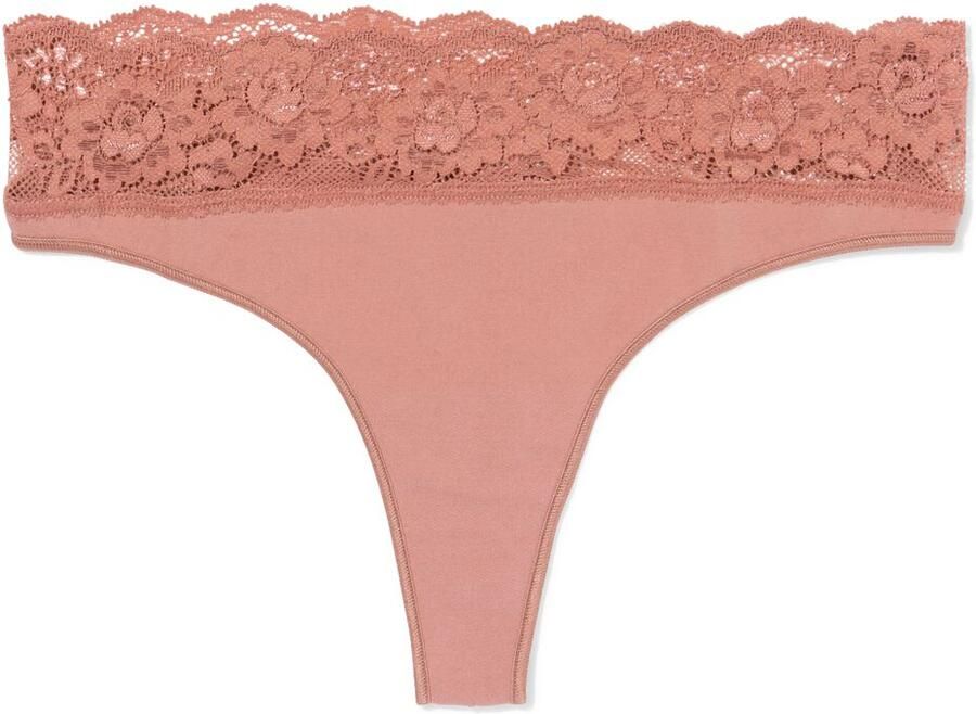 HEMA Damesstring Naadloos Micro Met Kant Lichtbruin (lichtbruin)