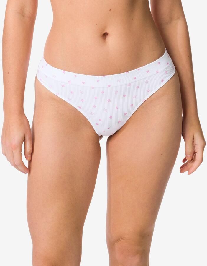 HEMA Damesstring Naadloos Rib Bloemen Wit (wit) - Foto 2