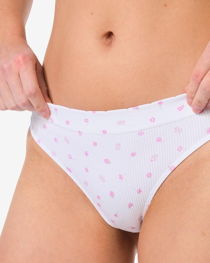 HEMA Damesstring Naadloos Rib Bloemen Wit (wit)