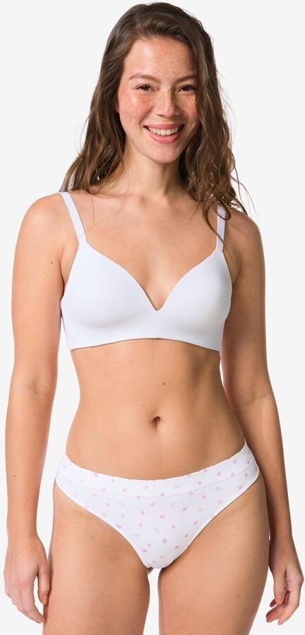 HEMA Damesstring Naadloos Rib Bloemen Wit (wit) - Foto 2