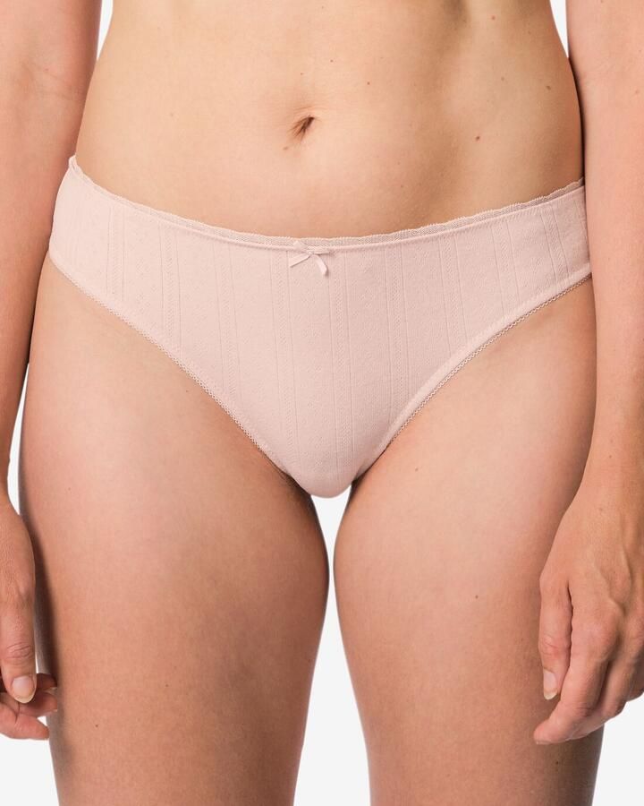 HEMA Damesstring Pointelle Katoen Met Kant Lichtroze (lichtroze)