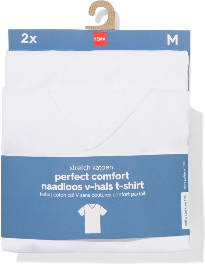 HEMA Heren Ondershirt Slim Fit V-hals Naadloos 2 Stuks Wit - Foto 2